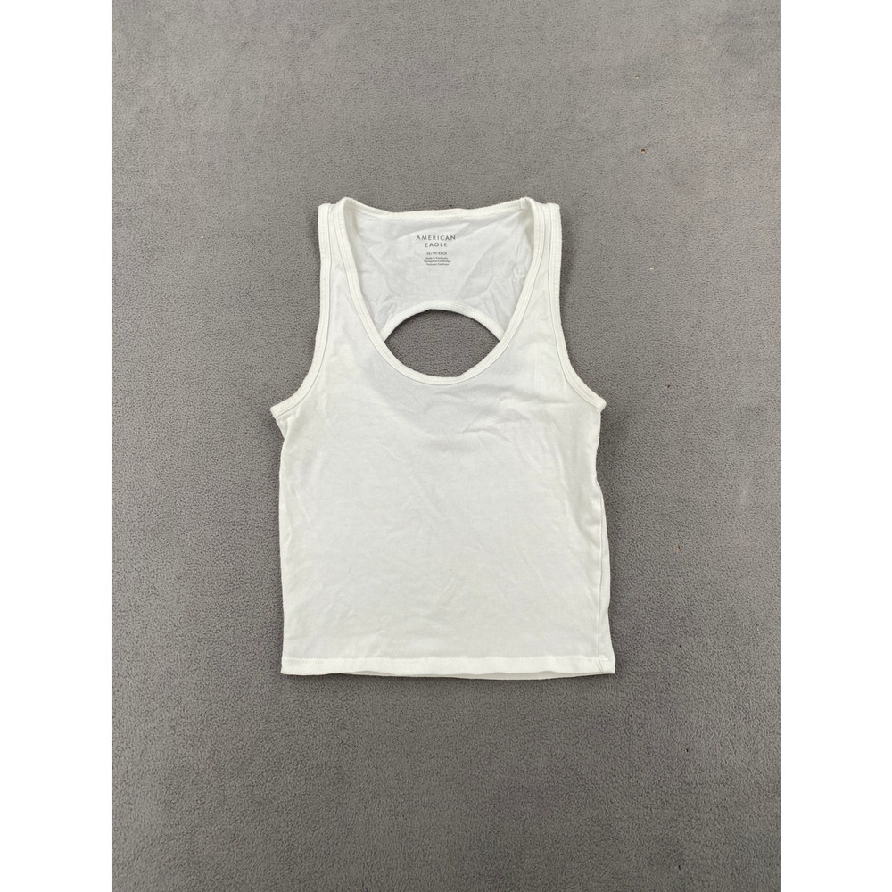 American Eagle White Scoop Neck Tank Top with Back Keyhole Cutout XS